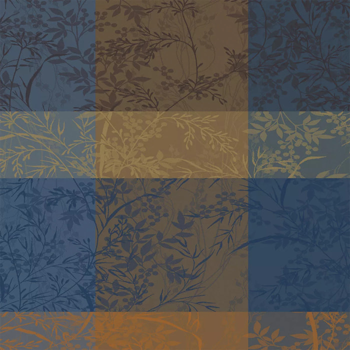 Serviette pur coton 220 g/m² motif jacquard bleu brun Mille branchages crepuscule