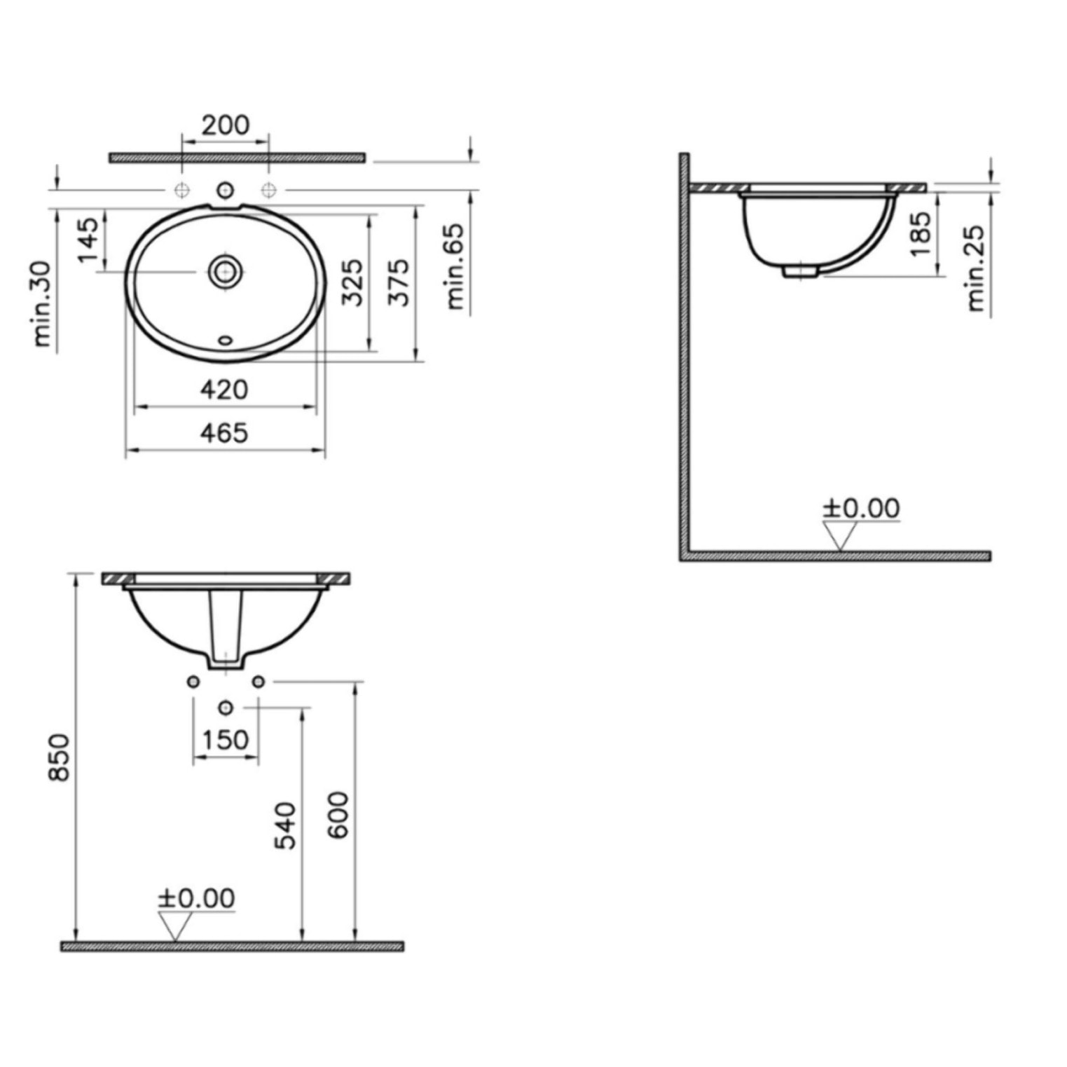 Vasque à encastrer par le dessous S20 42 cm