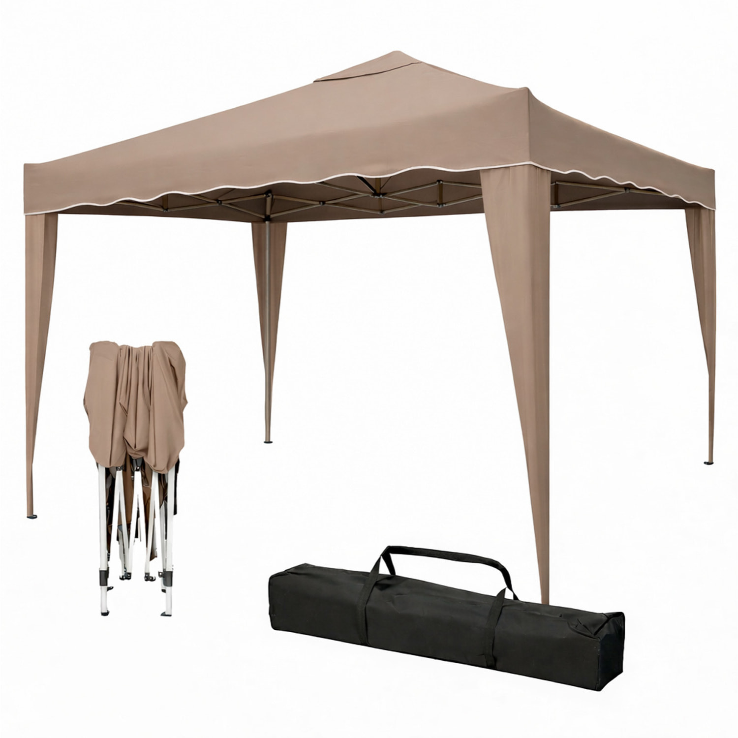 Gazebo Pieghevole 3x4 M in Acciaio con Telo Idrorepellente 160 g/m² Anti-UV Struttura Robusta Apertura Rapida con Borsa e 4 Sacche Tortora