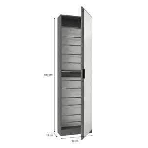 Zapatero alto de 1 puerta con espejo en gris grafito 180x50 cm Roma Gris Grafito
