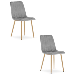 Set di 2 sedie Lava in velluto grigio chiaro e gambe effetto legno