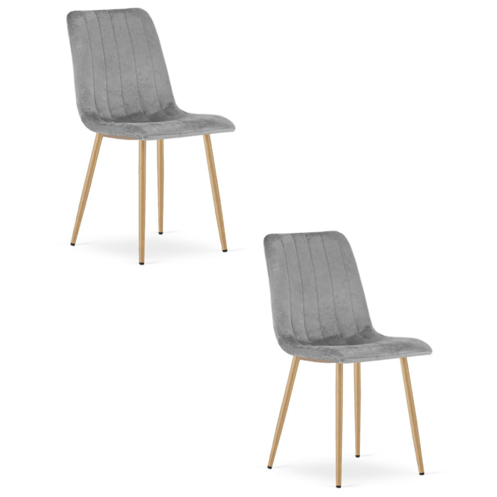 Set di 2 sedie Lava in velluto grigio chiaro e gambe effetto legno