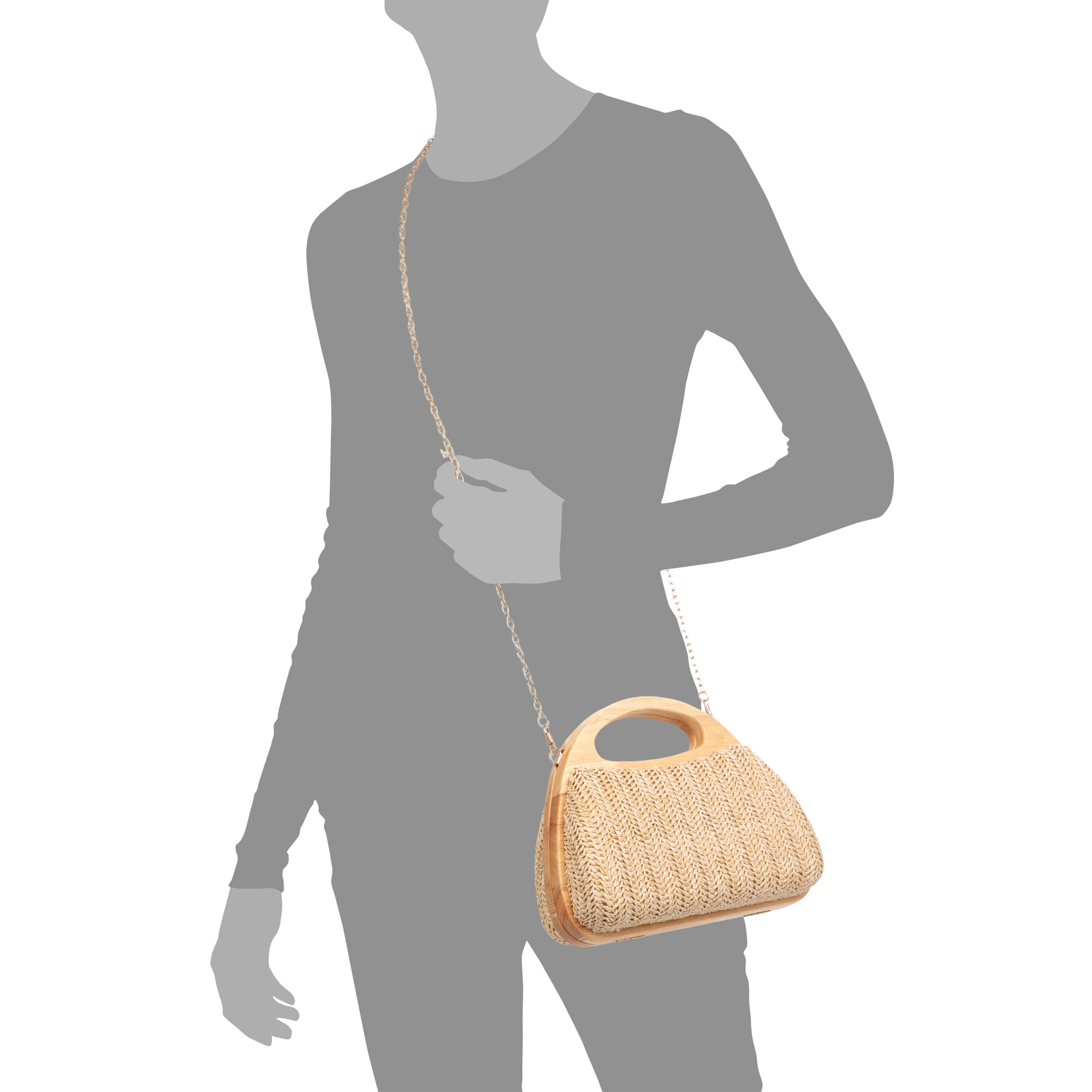 Bella Bolso bandolera Mujer. Fabricado en madera natural y paja trenzada.