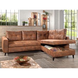 NORDIC - Canapé d'angle L - 5 places - Convertible - Industriel vintage - Droit - Marron