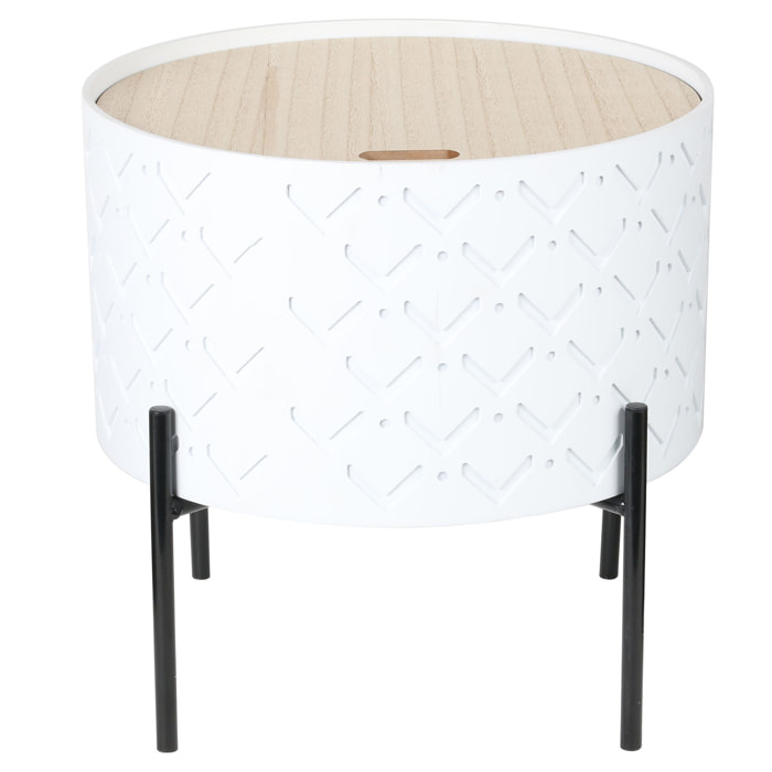 Table D Appoint Coffre Bois A Motif Blanc