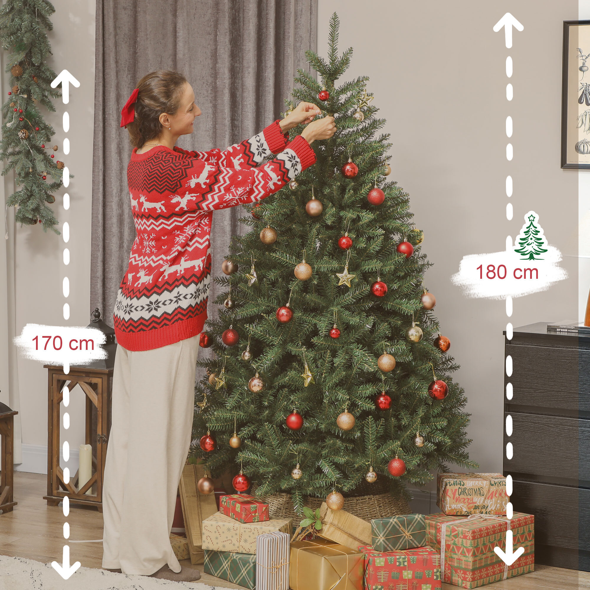 Sapin de Noël artificiel Ø110 x 180H cm 1687 branches épines imitation épicéa grand réalisme vert