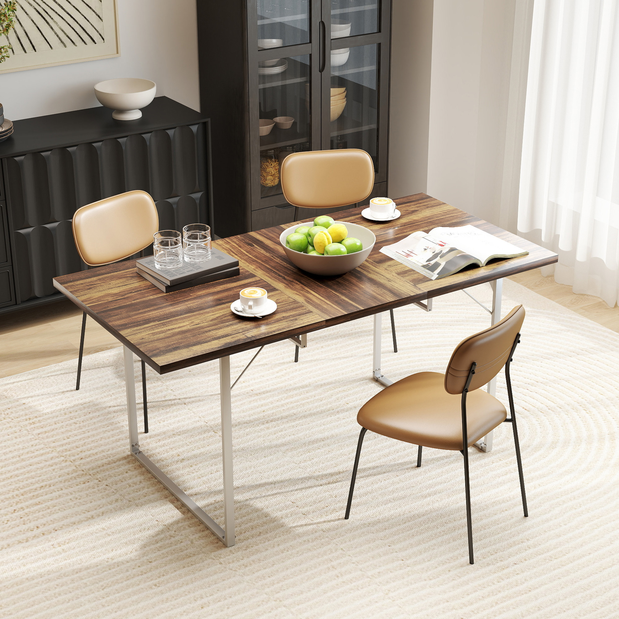 Mesa de Comedor Extensible Rectangular para 4-6 Personas Mesa de Cocina Extensible con Patas Metálicas para Salón 120-160x80x75 cm Marrón