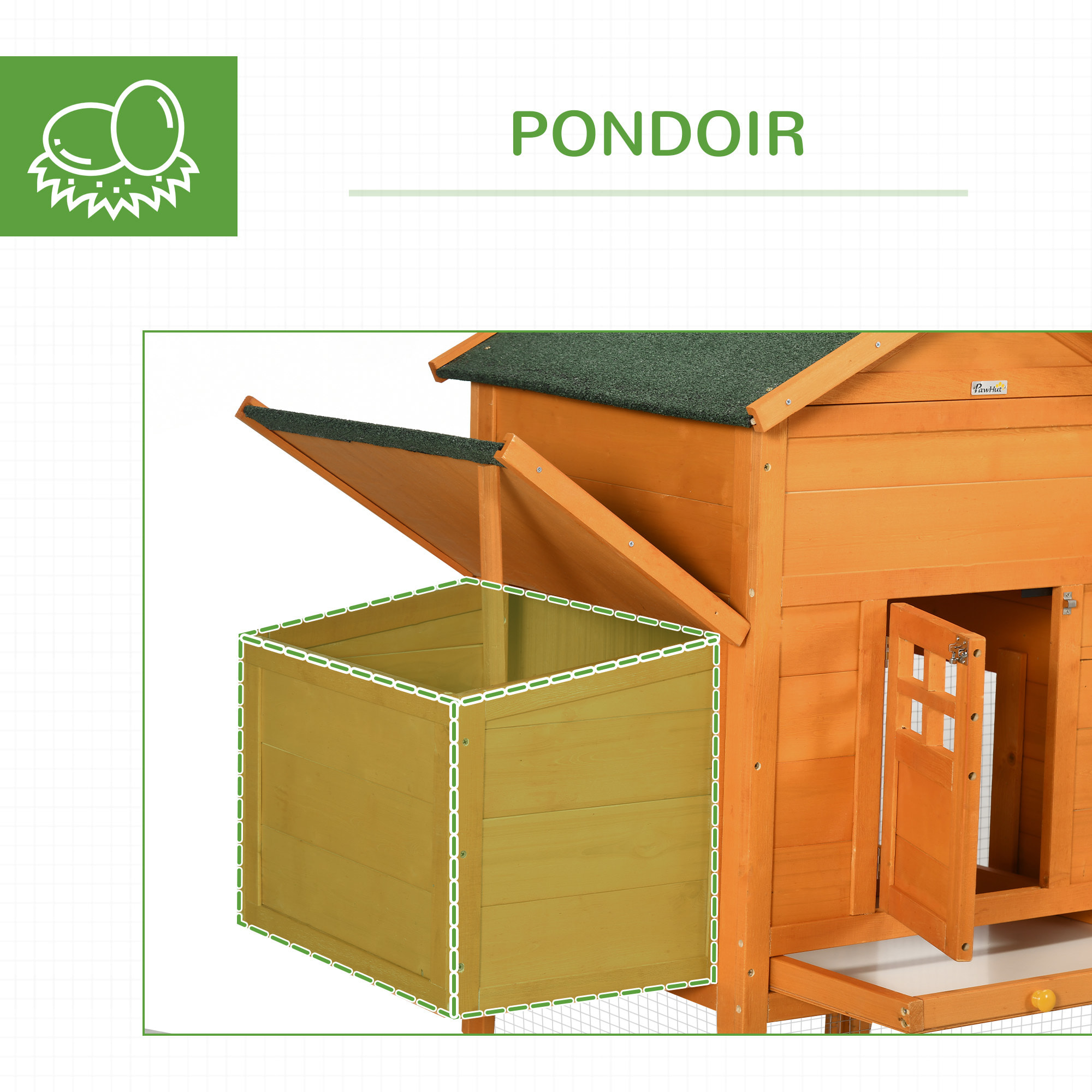 Poulailler surélevé avec enclos et pondoir - nombreux équipements - bois pin pré-huilé