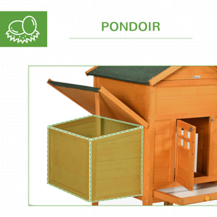 Poulailler surélevé avec enclos et pondoir - nombreux équipements - bois pin pré-huilé