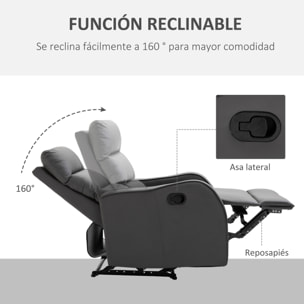 Manual Sofá Reclinable de Cuero de PU 65x89x100cm Gris