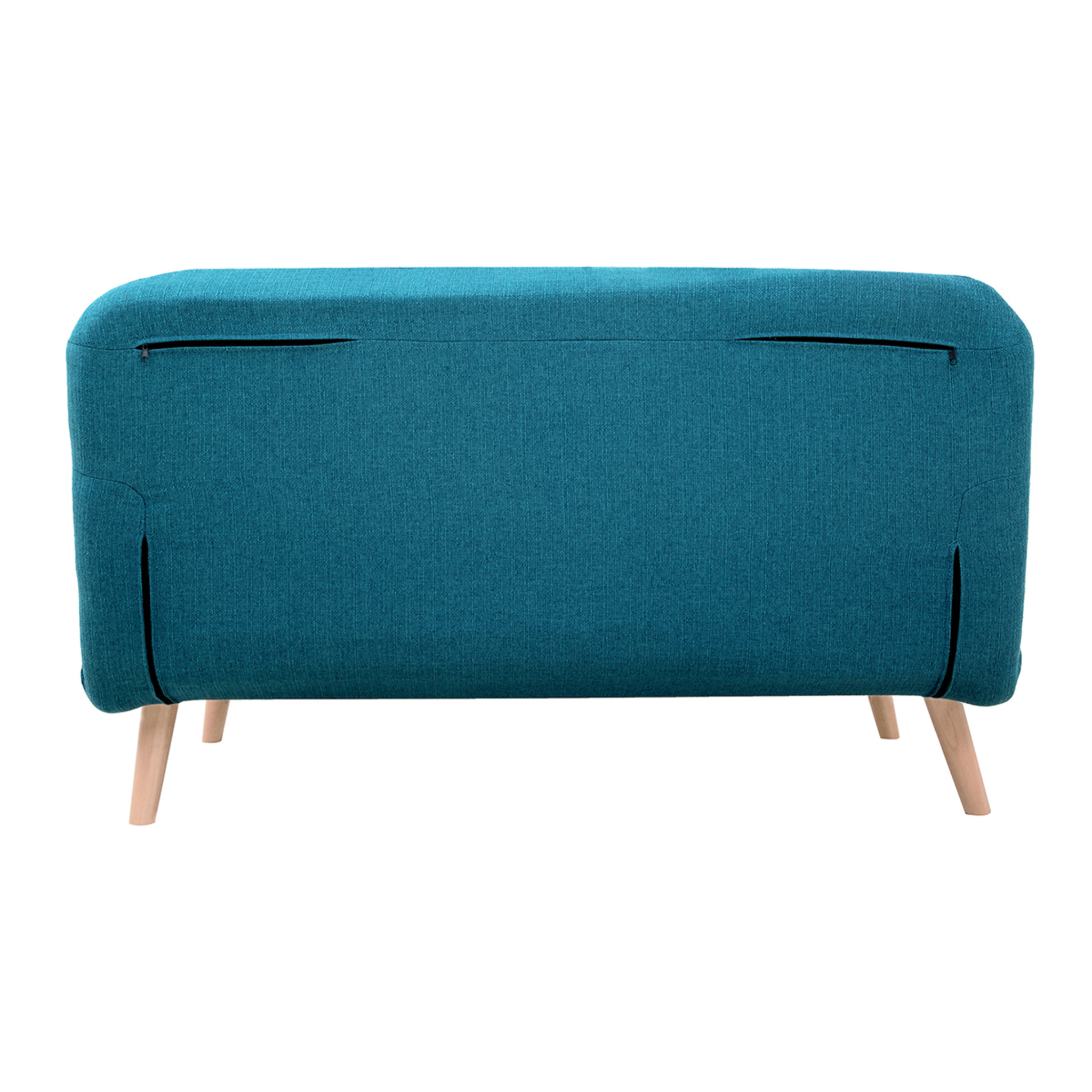 Chauffeuse 2 places convertible en tissu bleu canard et bois clair AMIKO