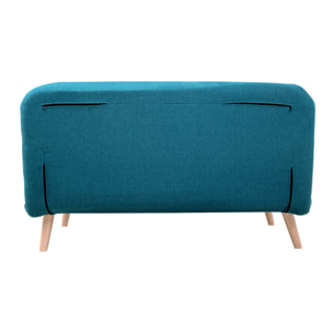 Chauffeuse 2 places convertible en tissu bleu canard et bois clair AMIKO
