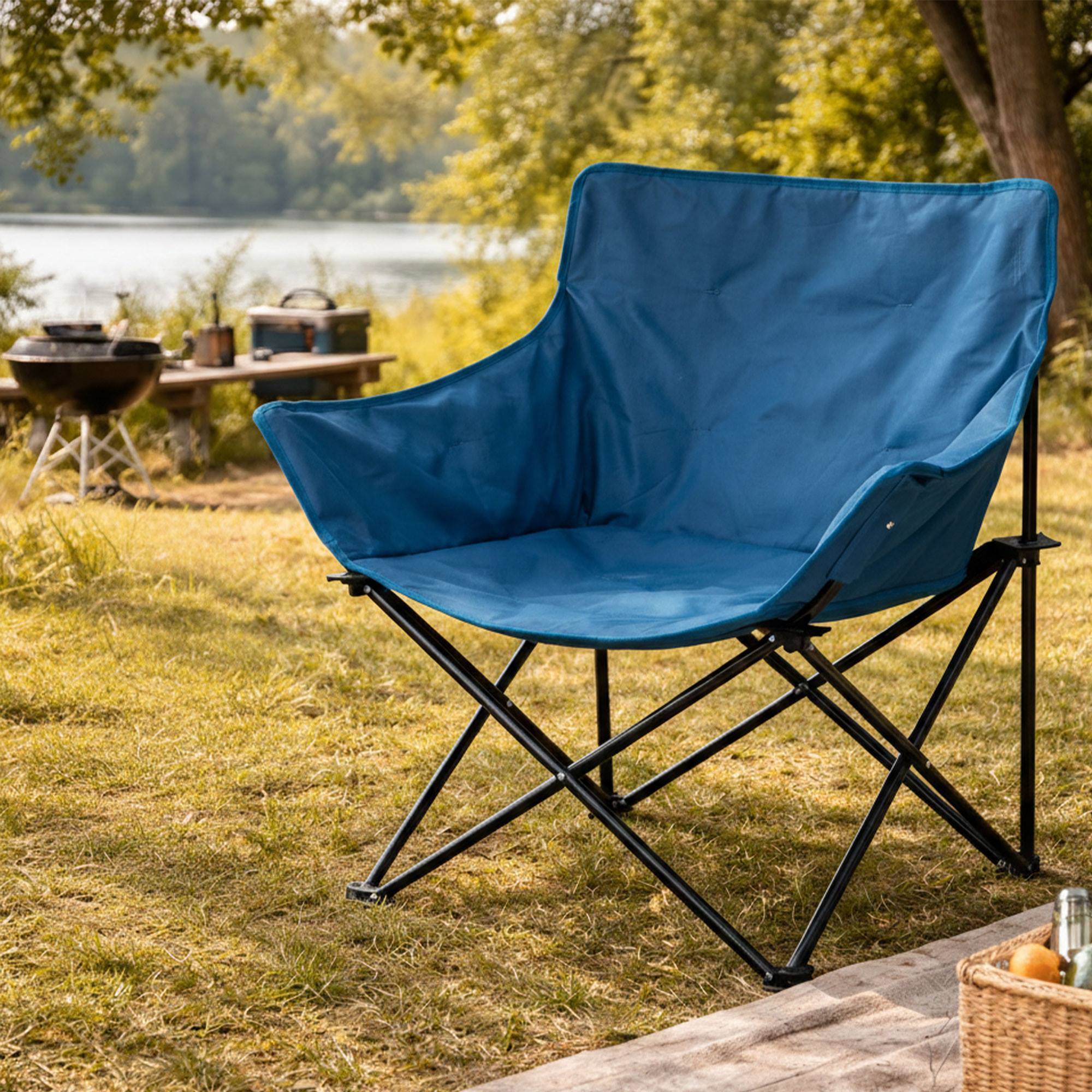 Well Home Silla de camping deluxe 70x52x82cm acero negro, tejido 600x300D, hasta 120kg, con bolsa de transporte