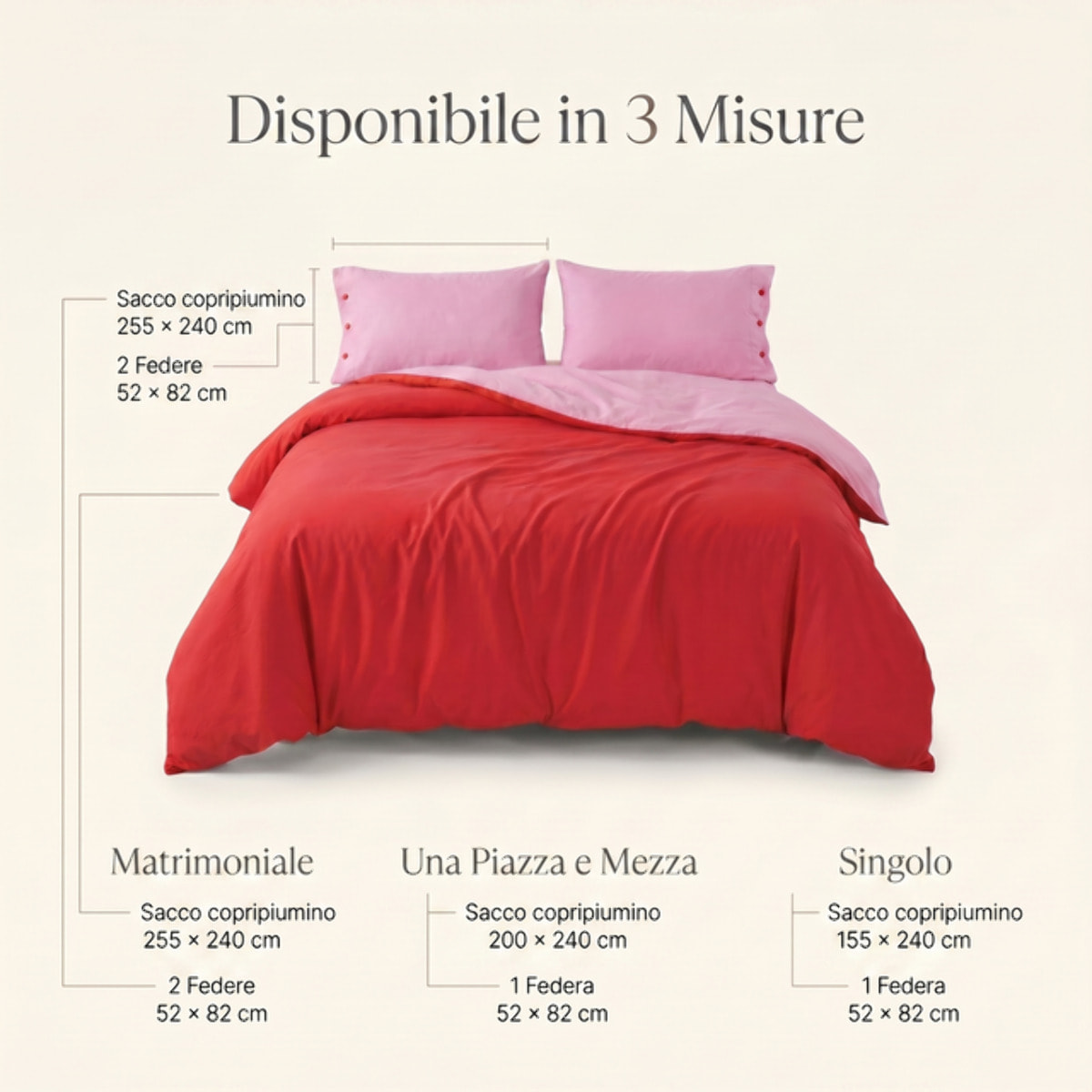 Parure copripiumino singolo in cotone bicolore morbido e traspirante, set sacco copripiumino con federa, design semplice ed elegante, tessuto resistente e certificato OEKO-TEX, facile da lavare, comfort naturale per uso quotidiano