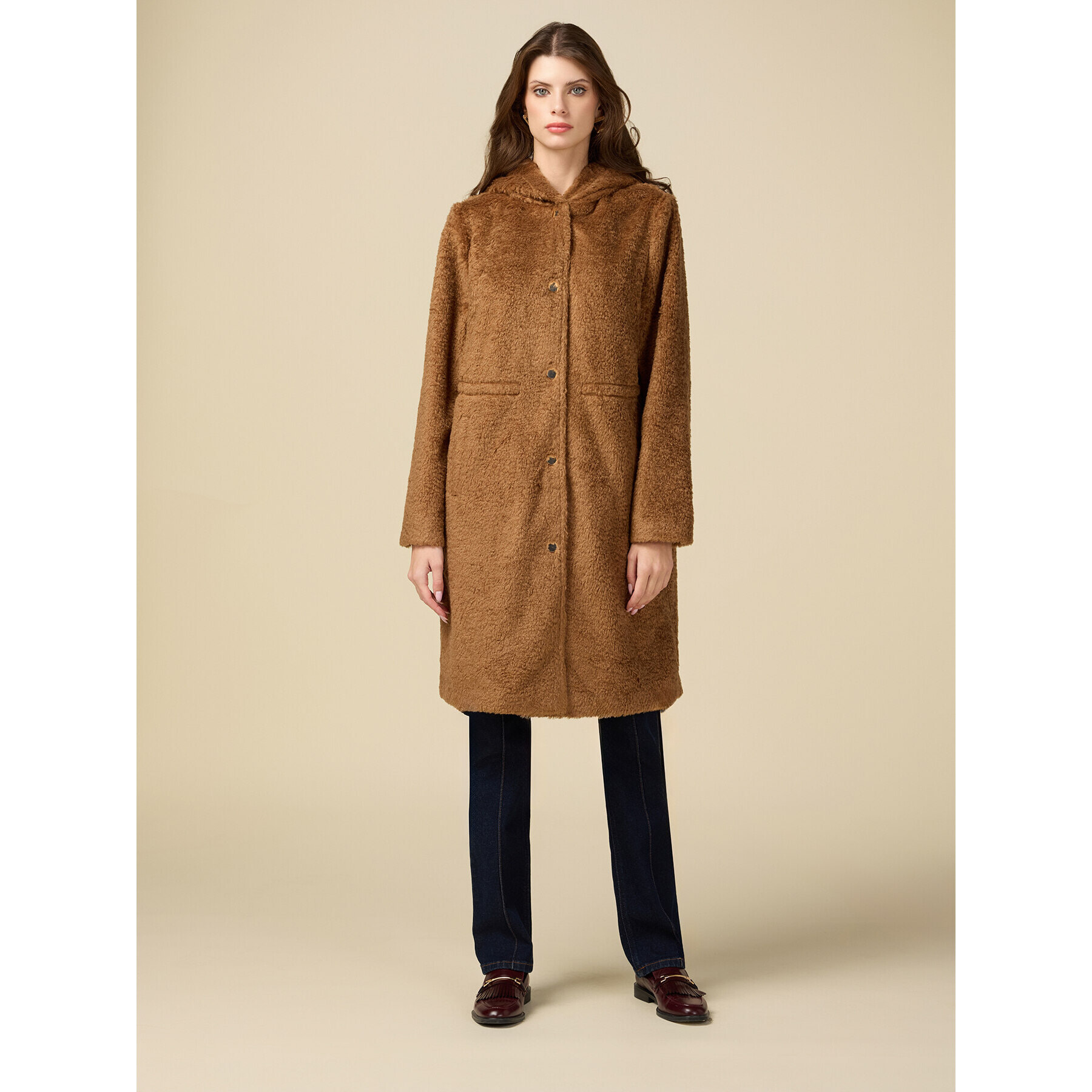 Oltre - Parka teddy con cappuccio - Marrone