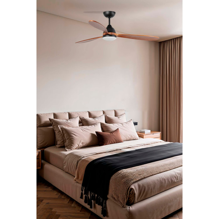 POROS L Ventilateur de plafond noir/noyer TUYA
