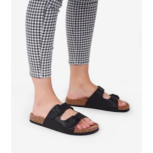 Sandalias planas negras con bio de corcho