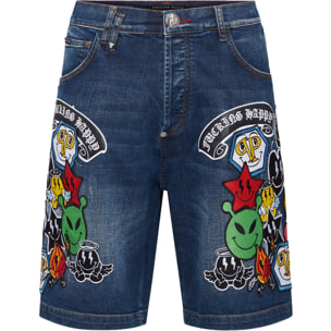 PHILIPP PLEIN DENIM SHORTS SMILE