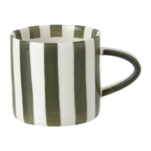 J-Line Mug ligné - grès - vert olive/blanc - set de 4