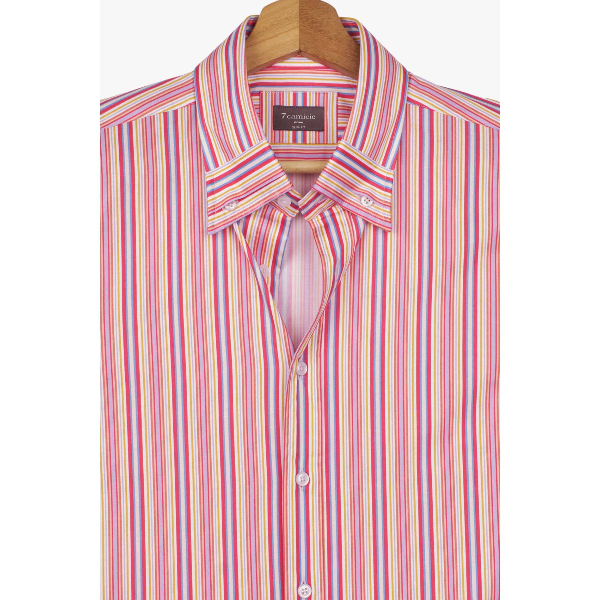 Camicia Uomo 1 Bottone Button Down Slim Popeline Stampato Fuxia Lilla