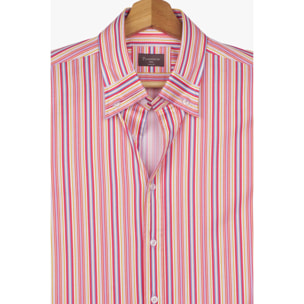 Camicia Uomo 1 Bottone Button Down Slim Popeline Stampato Fuxia Lilla