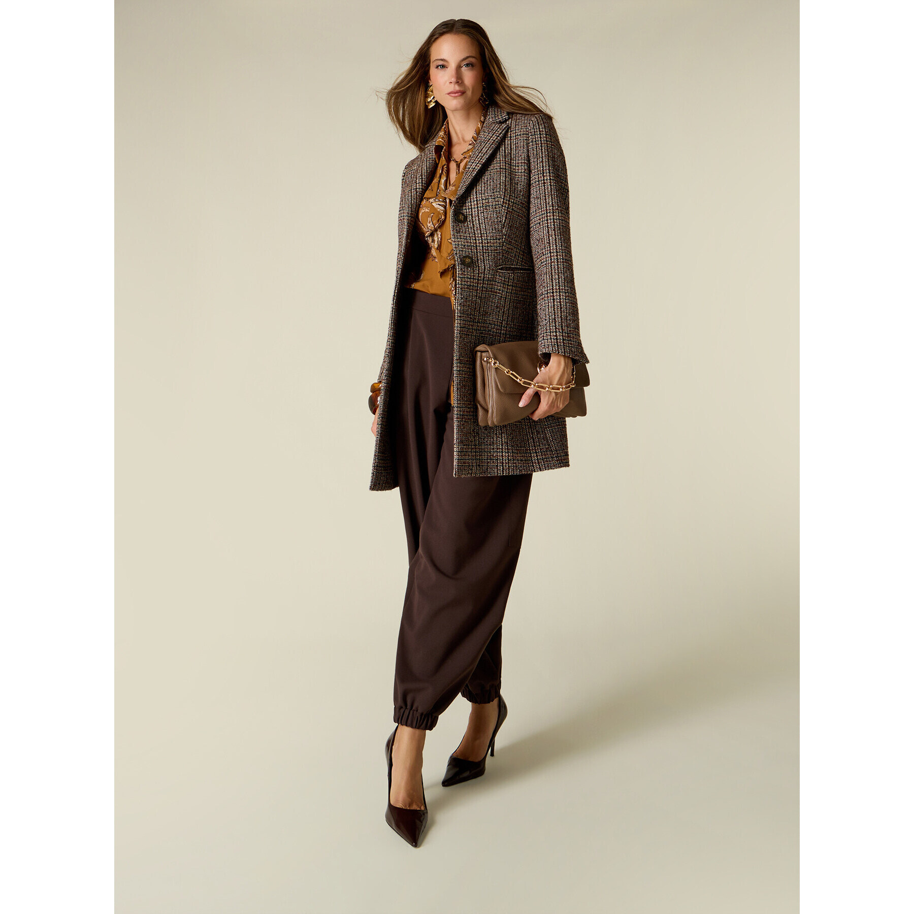 Oltre - Cappotto check misto lana fantasia - Marrone