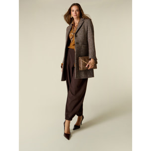 Oltre - Cappotto check misto lana fantasia - Marrone