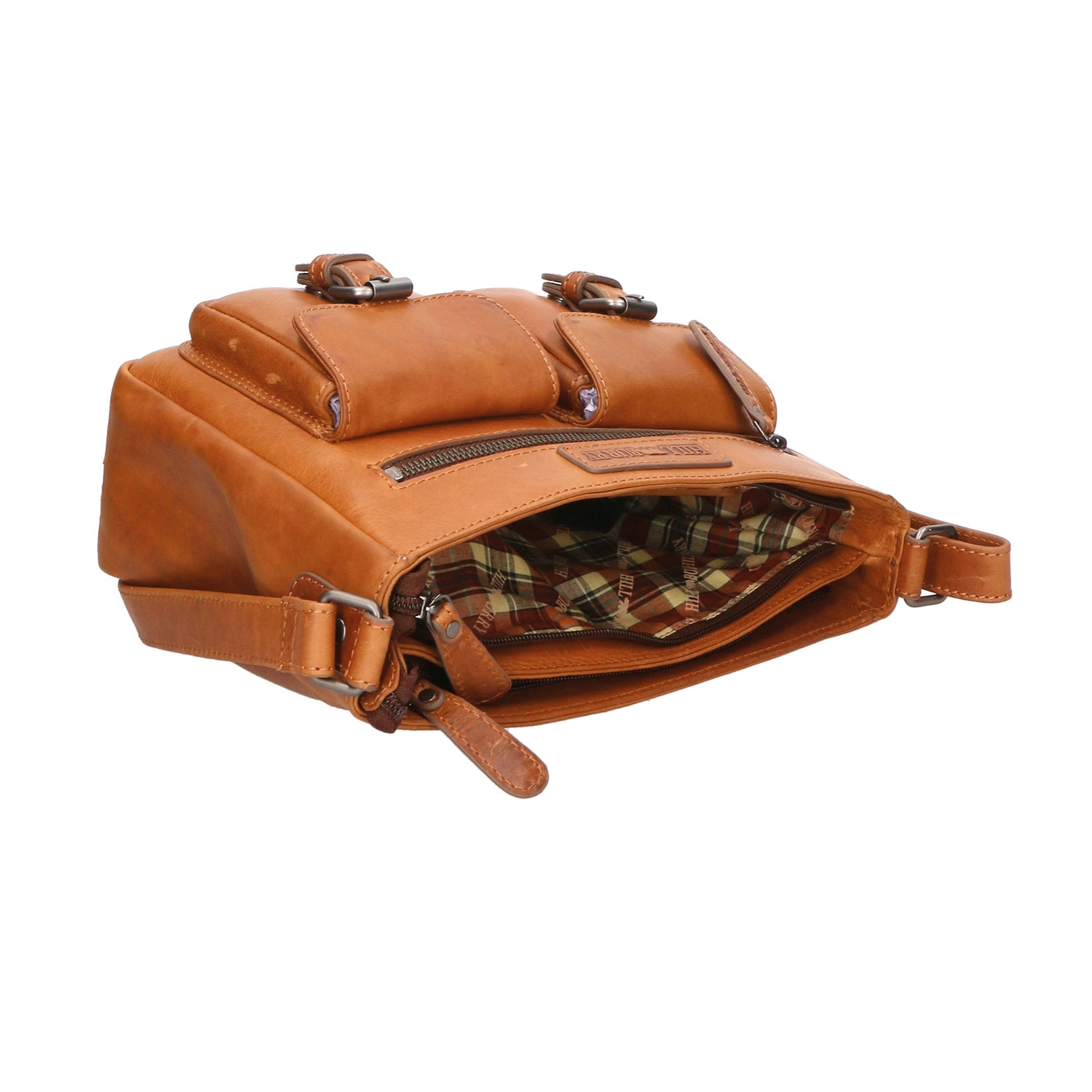 Borsa a tracolla a doppio scomparto unisex. Prodotto artigianale in vera pelle di vitello ingrassato. - 27.0 x 19.0 x 10.0 cm