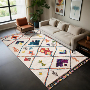 Tapis Mevo crème et multicolore motif traditionnel berbère