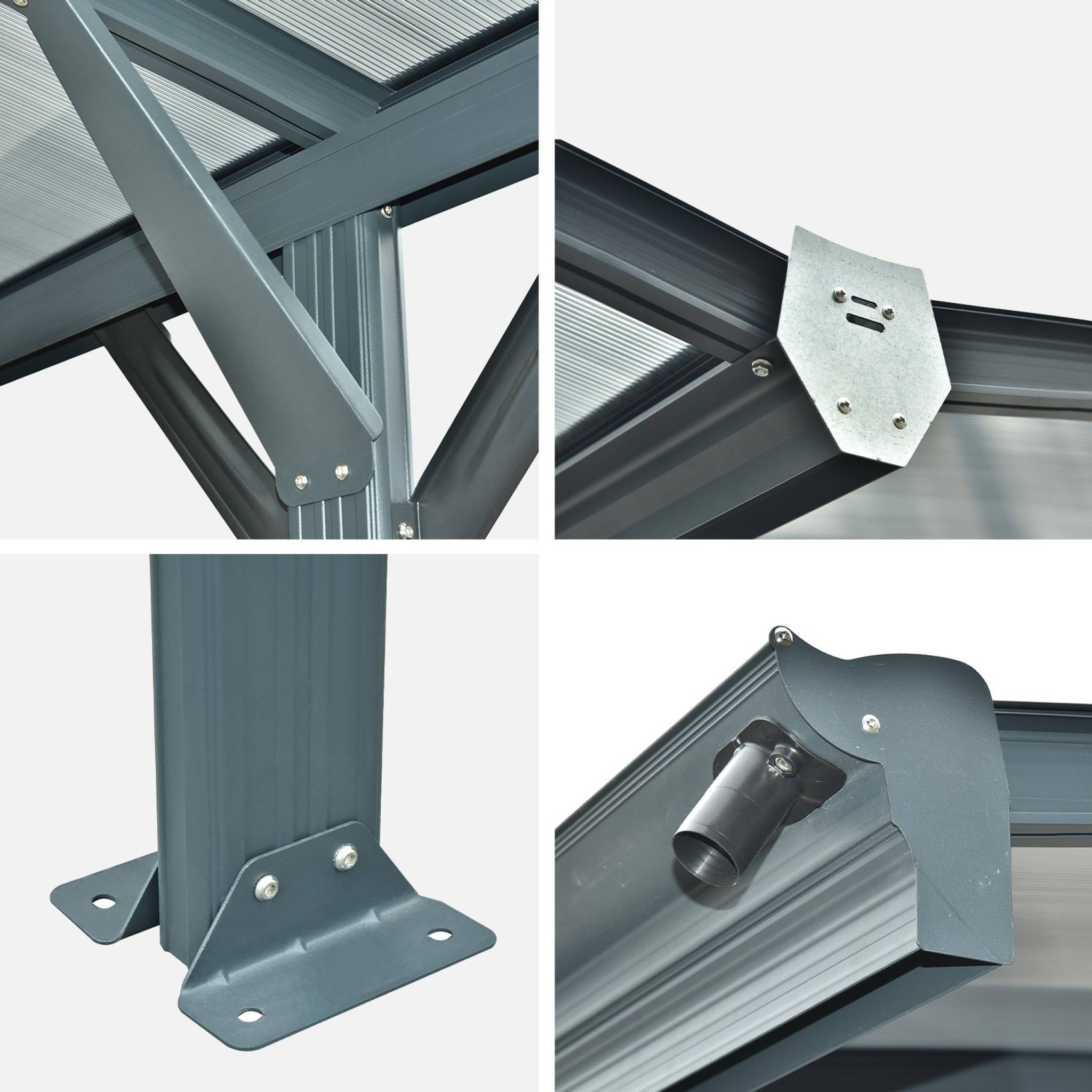 Carport avec extension 30m² aluminium anthracite et polycarbonate - Le Mans 5x6m - abri de voiture 505 x 600 x 239 cm