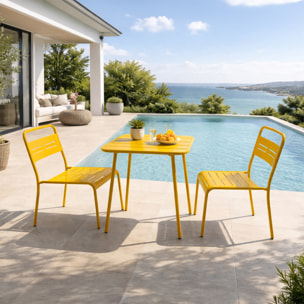 Ensemble table de jardin carrée 50cm et 2 chaises jaune EVORA