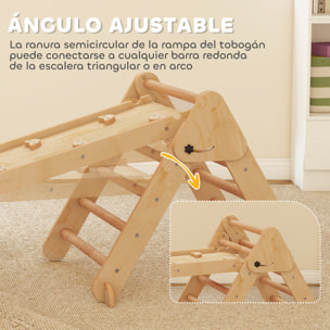 7 en 1 Triángulo de Escalada Montessori con Arco y Rampa, Escalada para Niños de Madera Plegable, para 18-48 Meses, para Deslizarse o Escalar, 188x70 cm, Natural
