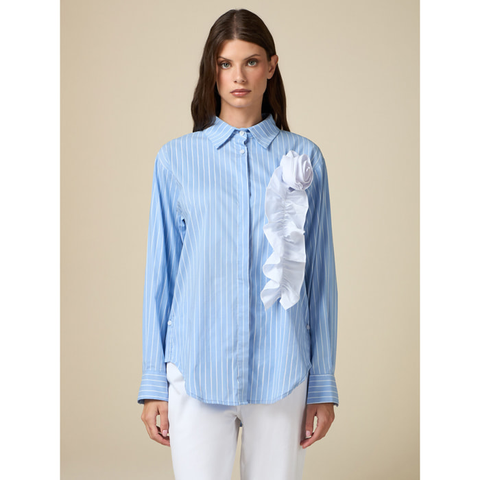 Oltre - Camicia over con applicazione - Azzurro