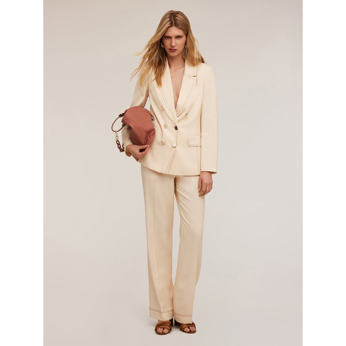 Motivi - Blazer de tela con pespuntes en contraste - Beige