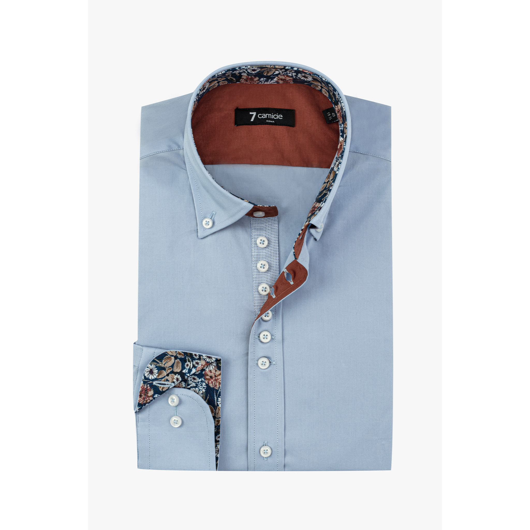 Camicia Uomo 1 Bottoni Button Down Slim Popeline Stretch Unito Celeste