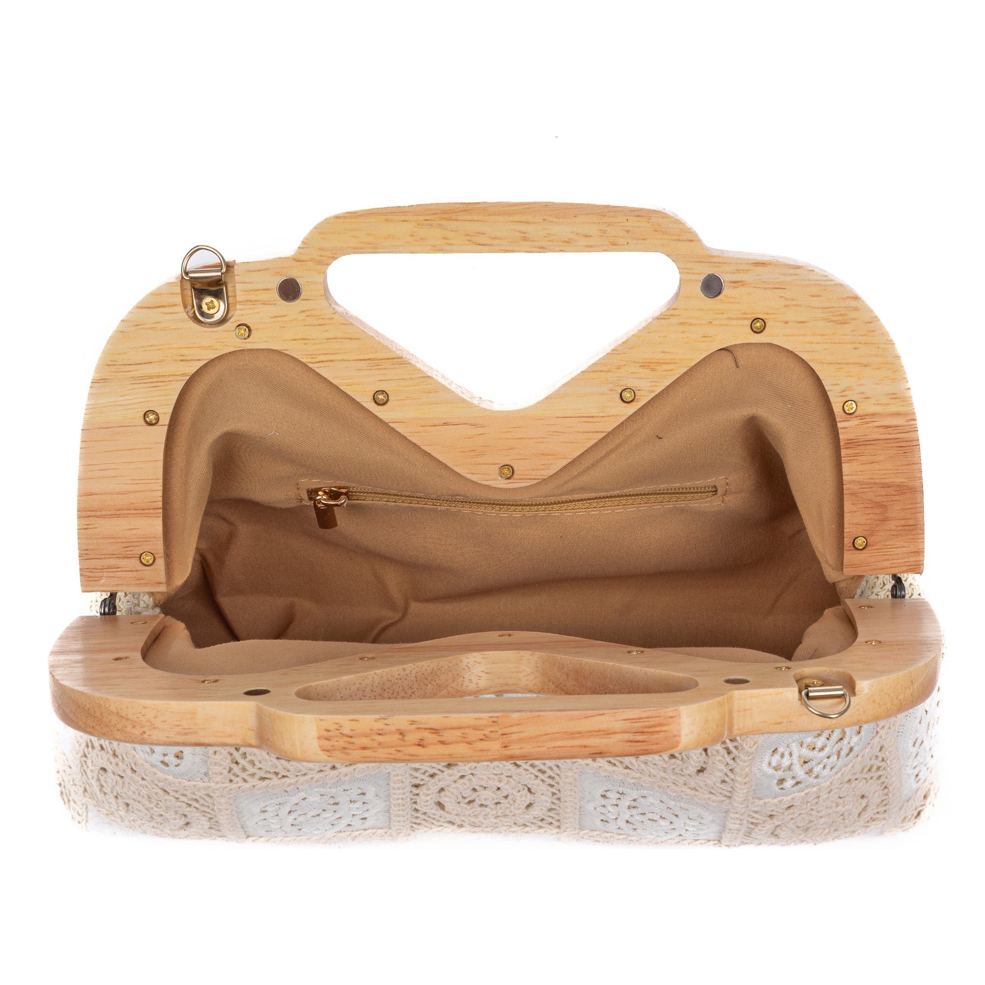 Bisenzio Bolso de mano Mujer. Fabricado en madera natural, algodón y paja trenzada.