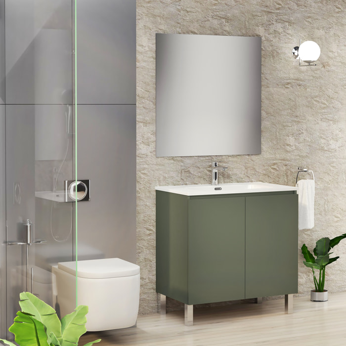Ensemble de Salle de Bain Lust | 80 cm Vert | Deux Portes | Lavabo Encastré | N'inclut pas le Miroir | Meuble Assemblé | Alday