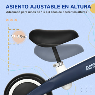 Bicicleta sin Pedales para Niños de 18-36 Meses Bicicleta de Equilibrio con Asiento Ajustable en Altura Carga 25 kg 67,5x32x44 cm Azul