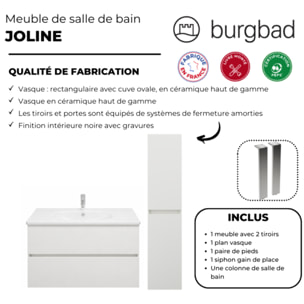Pack meuble de salle de bain simple vasque 80 cm BURGBAD Joline blanc mat + colonne