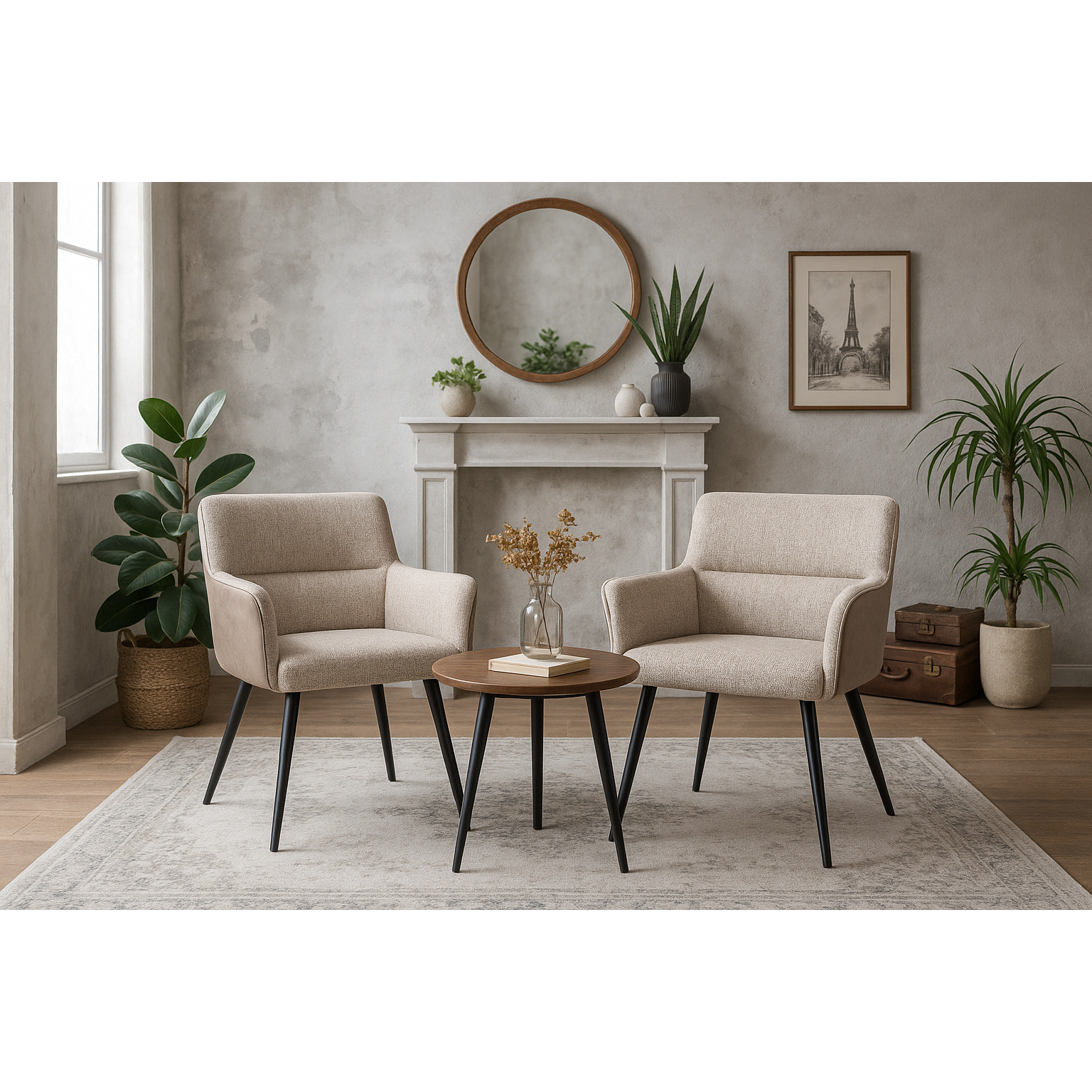 Set de 2 butacas – Tejido marrón y polipiel trasera