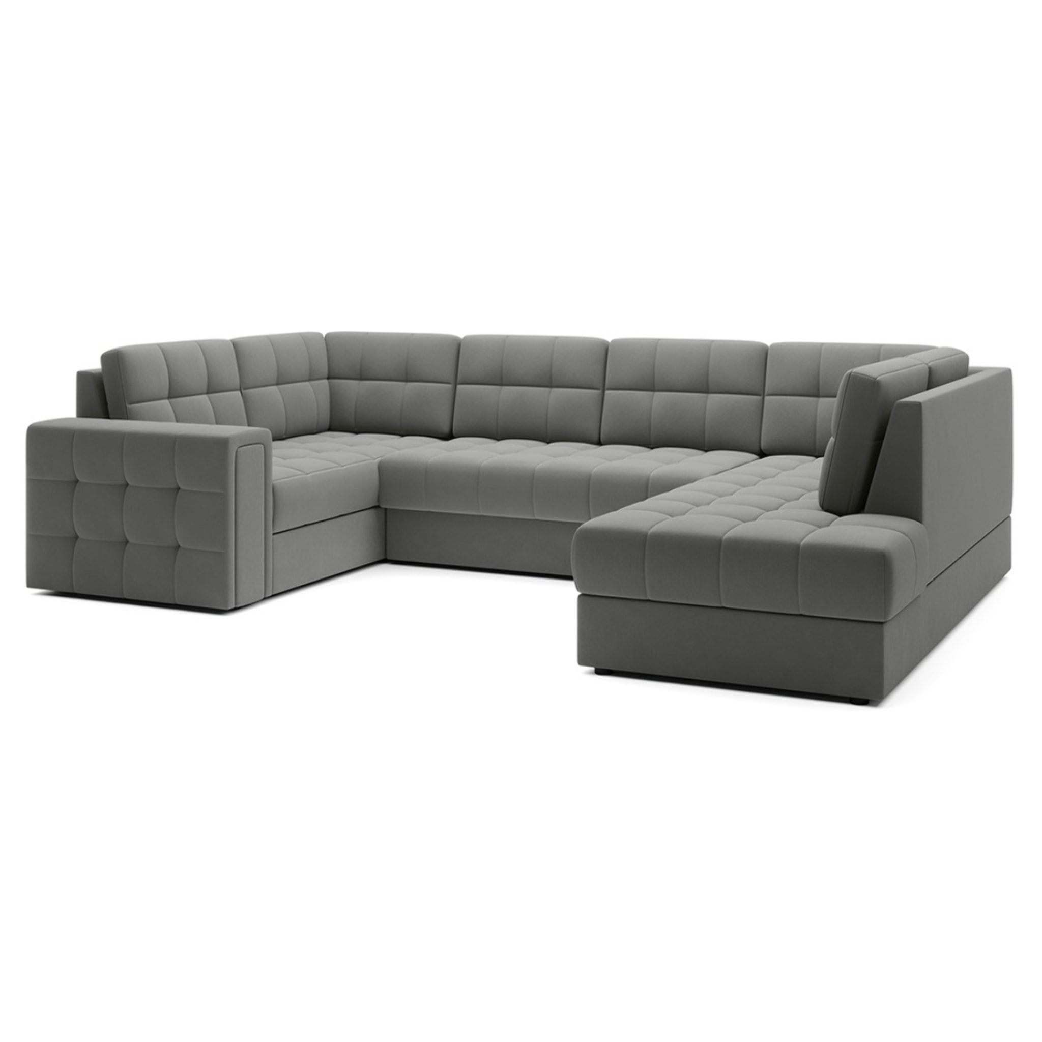 Nappa - Canapé panoramique d'angle gauche 7 places convertible avec coffre en velours - Gris clair