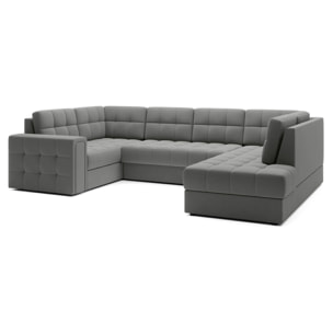 Nappa - Canapé panoramique d'angle gauche 7 places convertible avec coffre en velours - Gris clair
