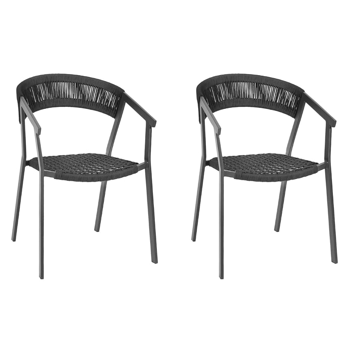 Lot de 2 fauteuils en aluminium et cordelette noire WALLIS