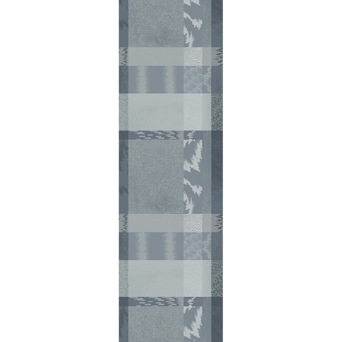 Chemin de table pur coton motif jacquard bleu gris Mille matieres orage