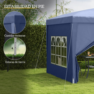 Carpa Plegable Pop-up Gazebo 3x3 m Cenador Plegable con 4 Paredes Laterales Anti-UV y Bolsa de Transporte para Camping Fiestas Azul