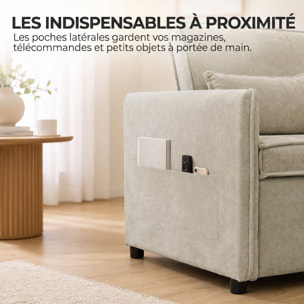 Canapé convertible 2 places dossier inclinable 5 niv. tissu chenille beige