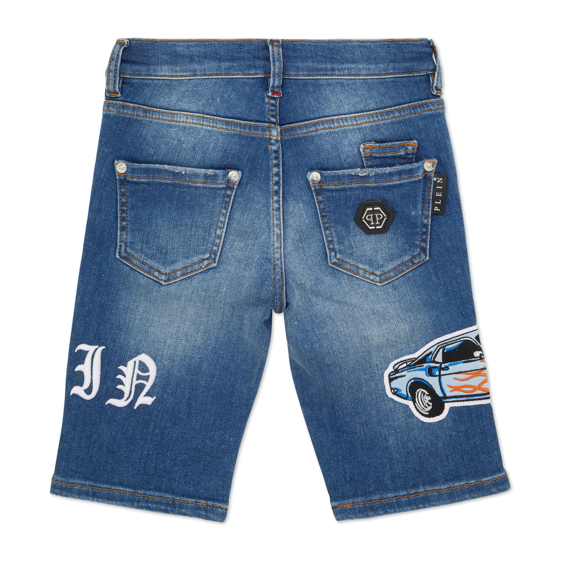 PHILIPP PLEIN DENIM SHORTS FERMENTERA RACING