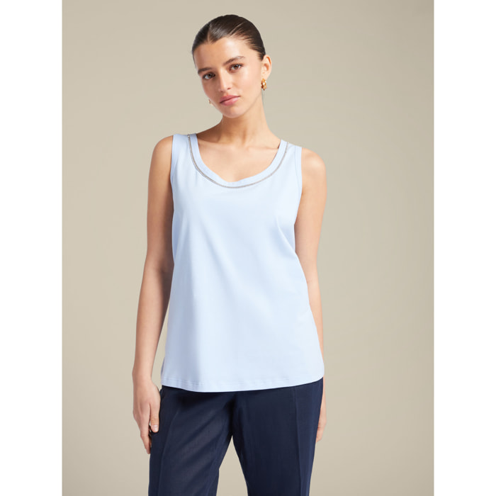 Elena Mirò - Top con bordo ricamato - Azzurro