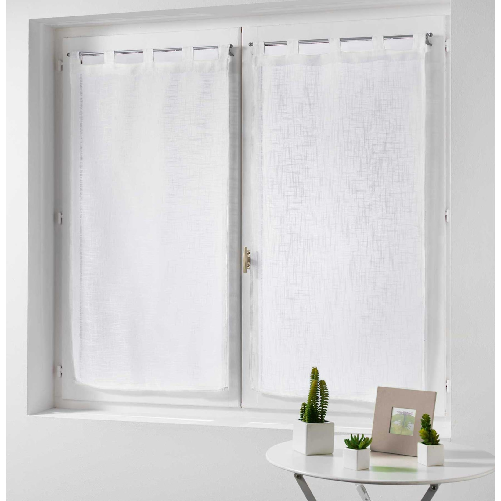 Paire de rideaux voilages  - Effet lin - Blanc