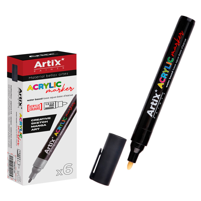 Confezione da 6 pz. MARKER ACRILICO NERO